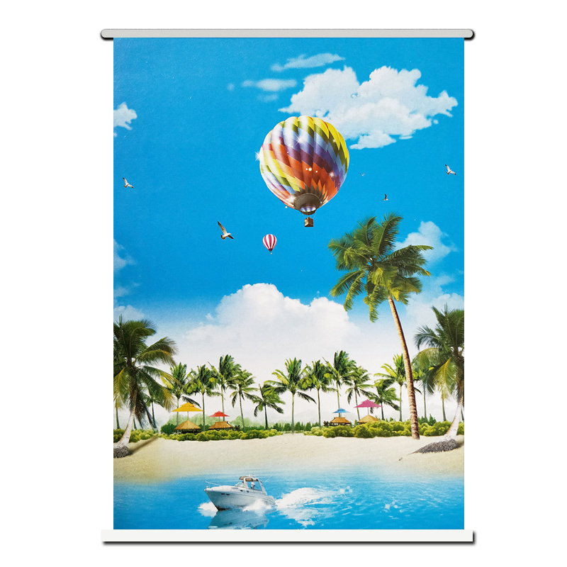 窗帘手拉升降卷帘卧室客厅阳台卫生间厨房全遮光山水风景防水门帘