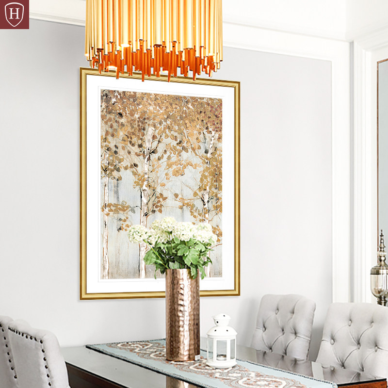 美式风格玄关竖版白桦树装饰画餐厅饭厅走廊过道墙面壁画简美挂画