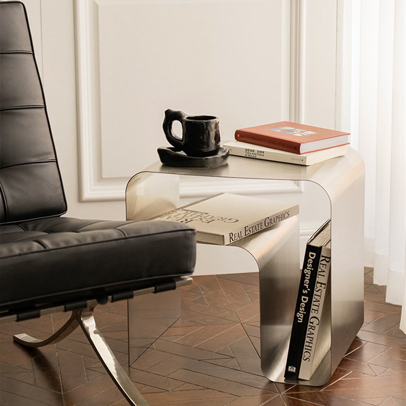 野作中古极简不锈钢床头柜边几一体成型置物柜茶几vintage包豪斯