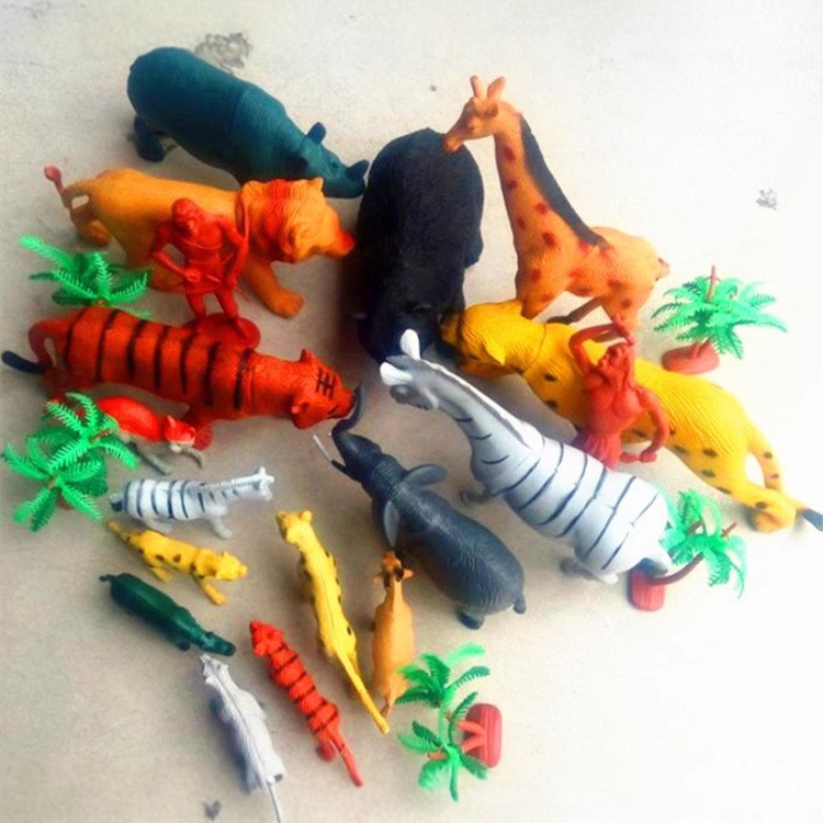 仿真软胶动物玩具22件套装模型狮子大象老货马豹子多款动益智