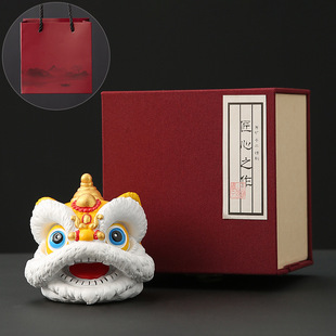 中国风黄色狮子头舞狮醒狮小摆件桌面装饰品创意佛山文创生日礼物