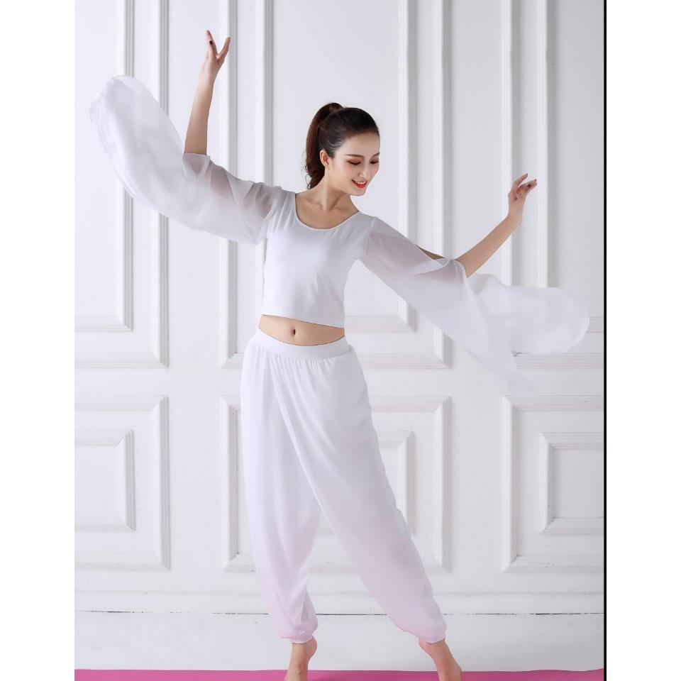 舞韵瑜伽服套装女雪纺白纱飘逸肚皮舞蹈服夏修身健身表演服