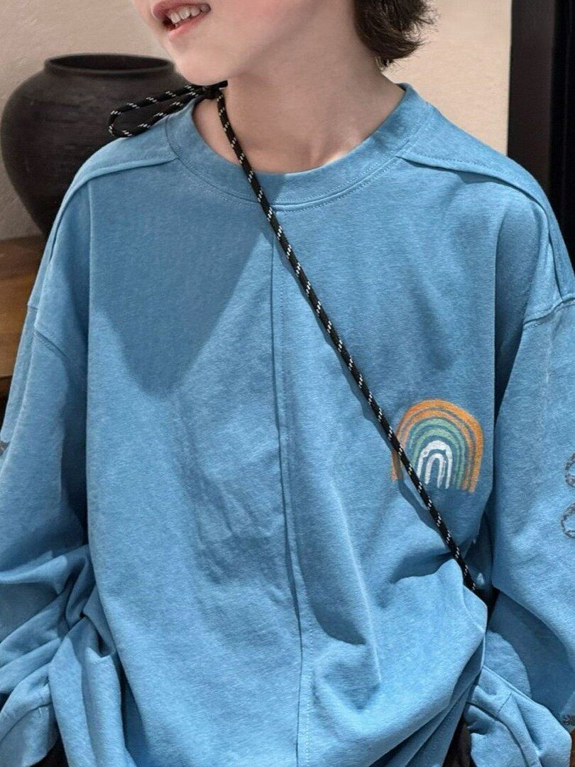 Boys' printed long-sleeve T-shirt, casual and versatile, 2026 children's spring-autumn wear, boys' trendy brand top, street base layer