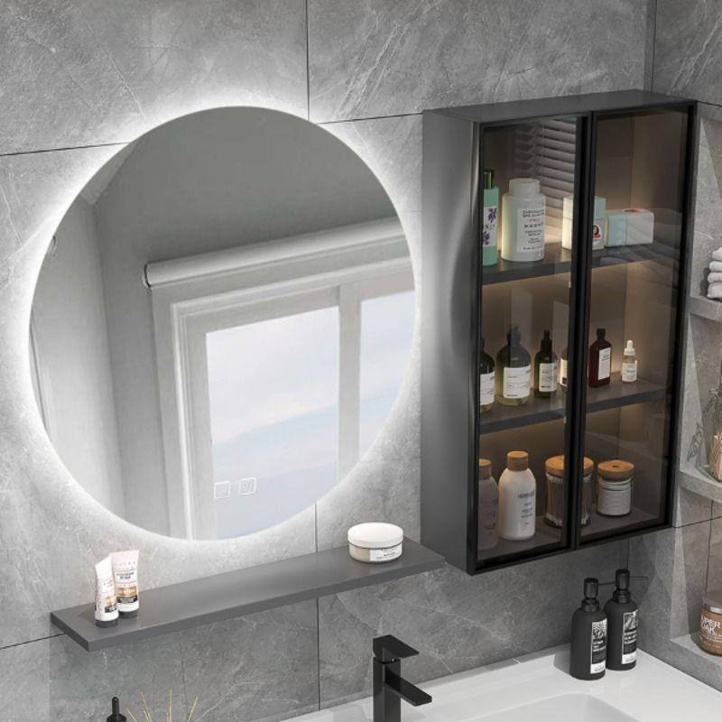 cs卫生间带储浴室镜柜轻奢圆形智物能镜子置单独挂662墙式灯防雾