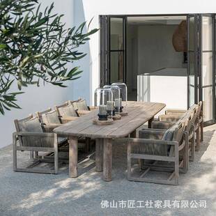 RBT户外木桌椅花园柚露台防腐木藤桌子庭院墅别休闲椅室外旧木长