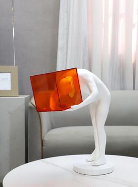 代现简约亚克力橙色ACY囚笼物雕塑树脂人摆件家客厅玄关酒店居装