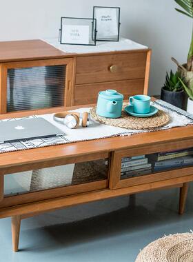 简约现代实木茶创意方形WFS组合储桌物茶小户客厅电视柜茶几型几