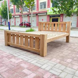 北老方简榆木床全实木2-54条床单双人床白坯卯榫民宿卧竖室现代约