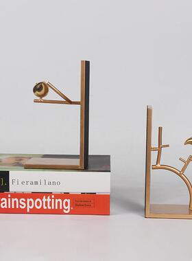 新中式创意铁艺饰鸟金属书挡MDO摆居件客厅玄关书房软装小书靠家