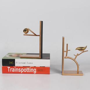 新中式创意铁艺饰鸟金属书挡MDO摆居件客厅玄关书房软装小书靠家