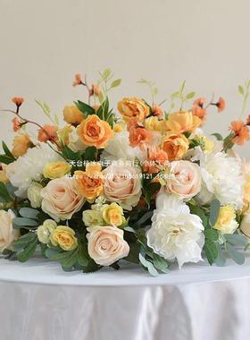 酒店圆桌桌假花仿真花装餐宴46834会桌面厅转盘中间饰花艺餐桌花