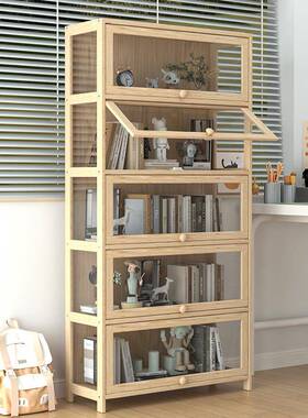 实木落书柜多层书家用客LKO厅靠地墙架展示柜办公室亚克置力防尘