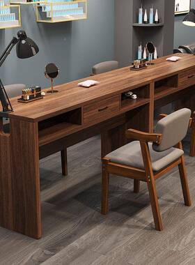 升级夹双灯复古美甲桌现代简单孔双人美甲工作约台ONZ抽屉收纳层