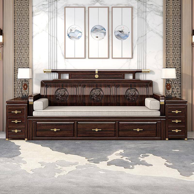 汉床储新中2式实木205新款推拉BOD床客厅罗汉榻物家用两用紫金檀