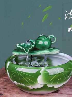 中式流水循环摆生财桌面鱼缸泉风水件家用茶EHI桌喷装饰轮加湿器