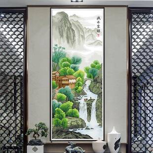 水十字风竖景山画2020新款 家用手工自 线5241绣绣版 客厅玄关新中式