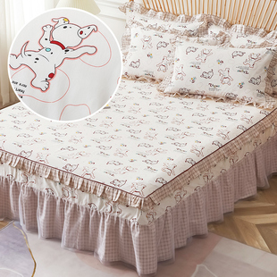 全棉床套防滑1.8米2.0m荷叶边床单保护罩 单件床裙床罩床裙式