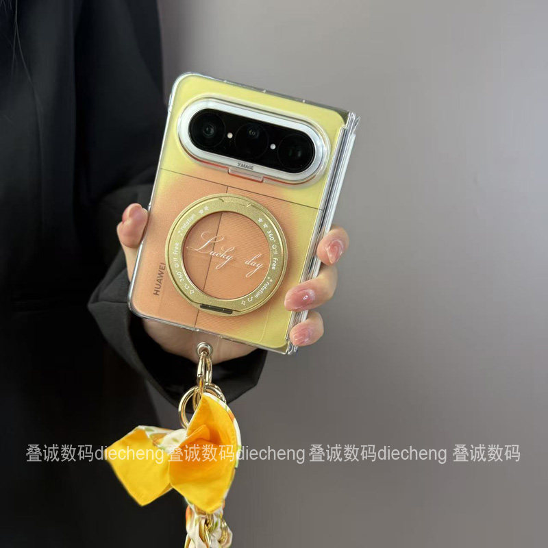 渐变橙色创意磁吸支架适用华为puarxmax手机壳折叠屏透明带丝巾挂绳x2保护套典藏版保护壳个性创意网红新款潮