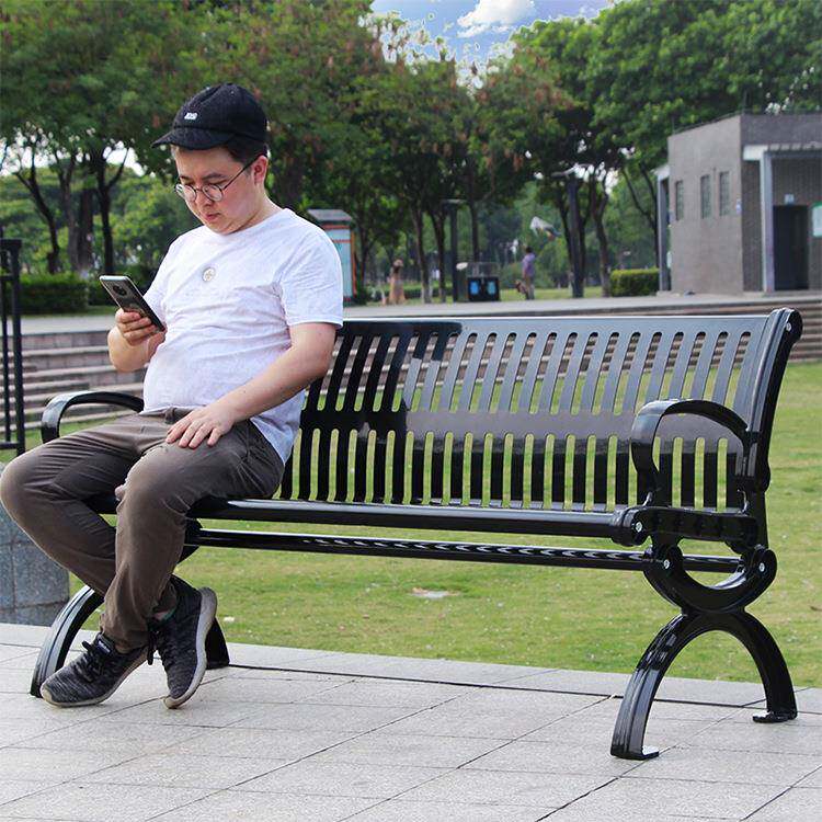 小区园景观金属长长排座林椅HNH业街休闲靠学座凳户商外铁艺公园