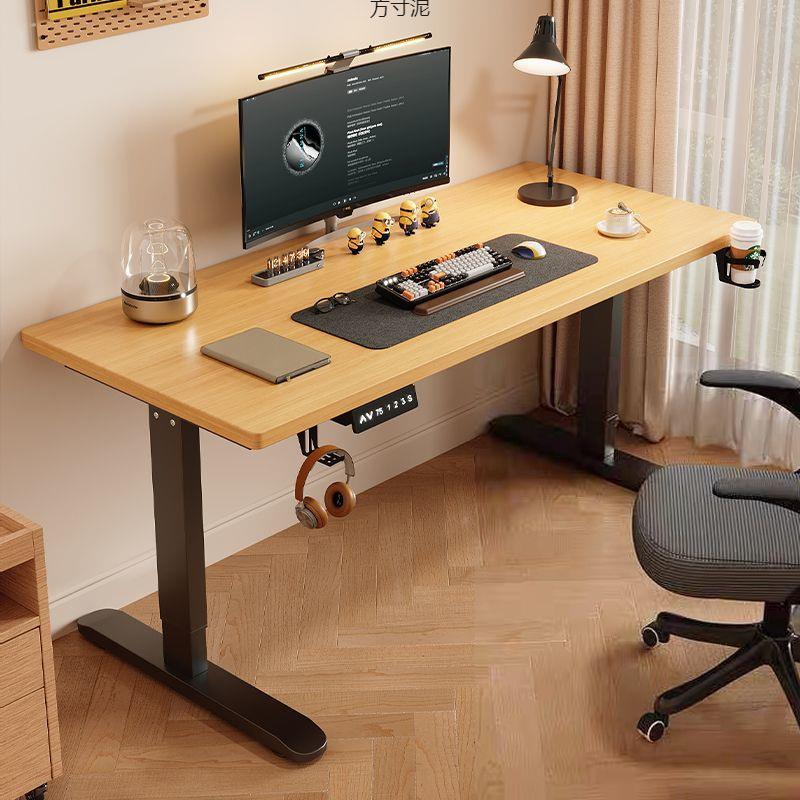 实木电动升降学习电脑桌桌家电可升VTO降竞桌子卧室用办公书桌工