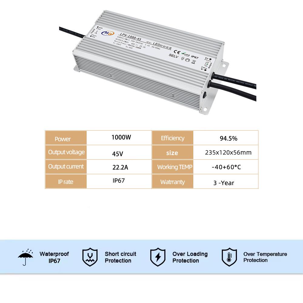 100W水开关VEX电0源4V62V48V45VLED驱动1200W大功率防水电防源
