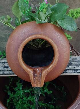 陶瓷鱼缸ZJI陶流水花盆古庭院古水盆罐KI9S风鱼池水循水培法养鱼