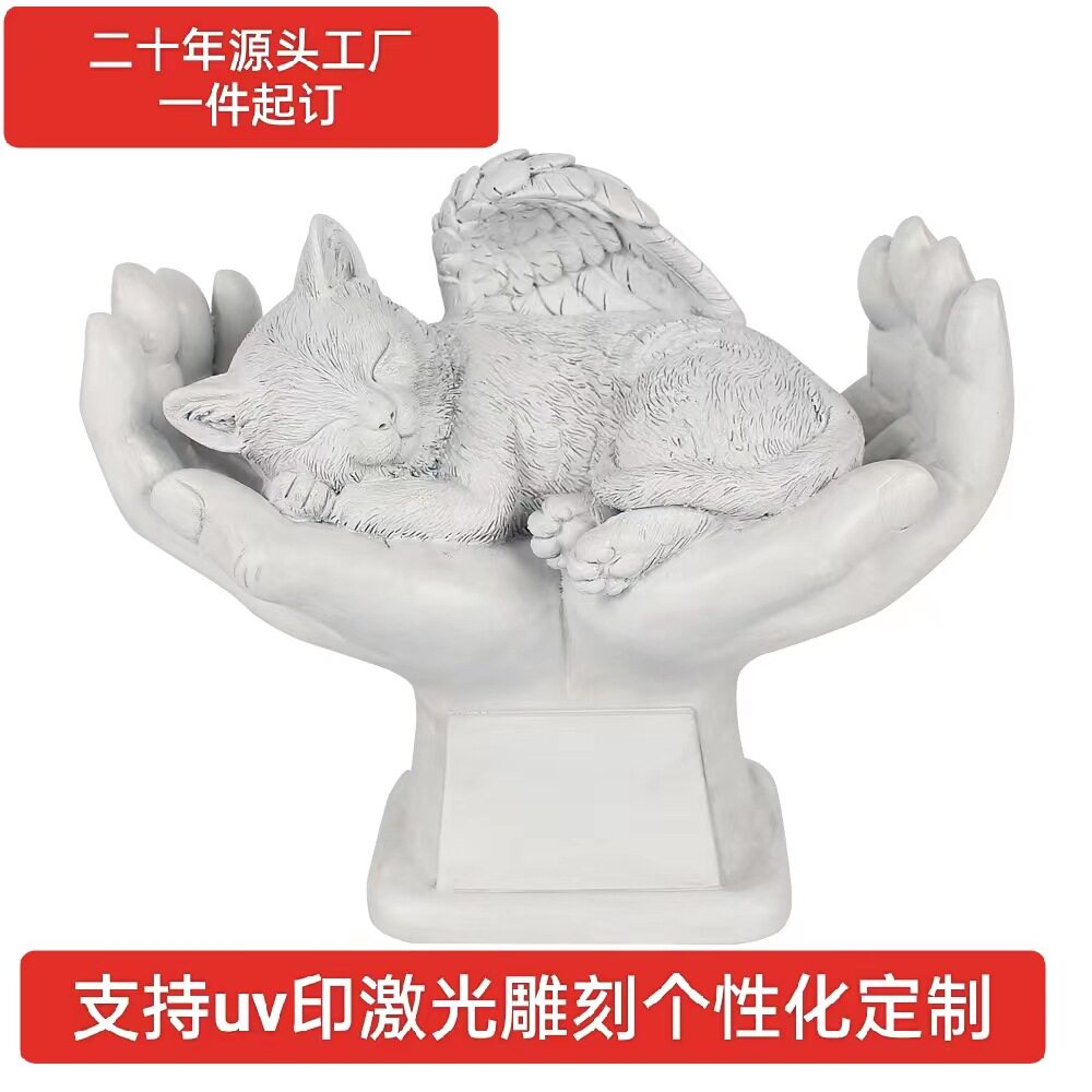 跨境宠物纪念石可刻字花园摆件手托趴睡猫小狗墓碑 庭院装饰品