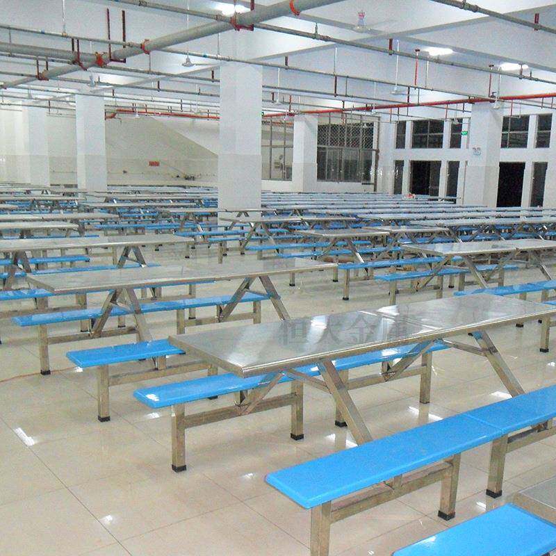 食堂餐8人位连桌体不锈钢员餐桌椅组合学校11学生工食堂连餐体桌