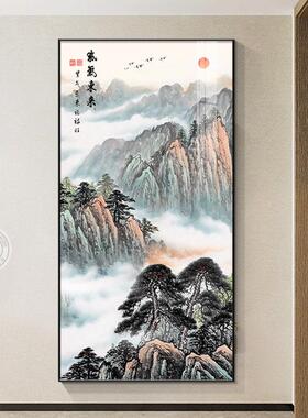 xwX11627泰山画山图玄关装饰画式有中山无廊水五靠岳独尊挂画走过