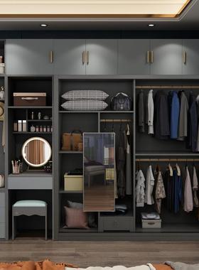 实木衣柜家用卧IFD室大拉轻奢约现代简推移门经济型带梳妆台柜子