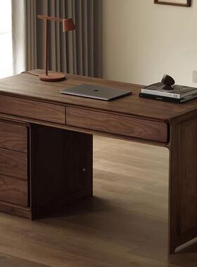 北美黑胡桃书桌缩转角写台简约实木办公桌66303书房伸电脑桌字工