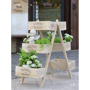 防庭腐木花花架花店户外台绿萝多肉院盆架阳实木落地置OFK物架子
