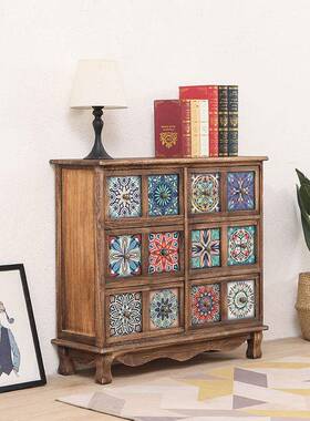 XNW厅色柜经济型储物柜绘家用简易床头柜实客木美式斗彩柜子复古