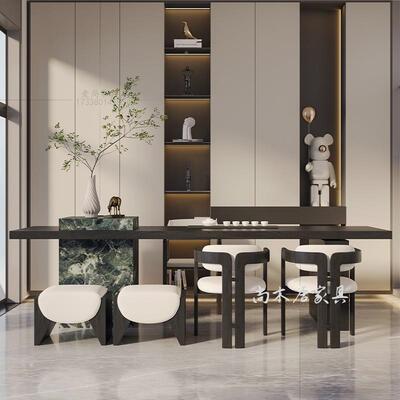 新式茶桌椅组合轻THC奢意式岩中板台现茶代简约茶室泡茶几设计师