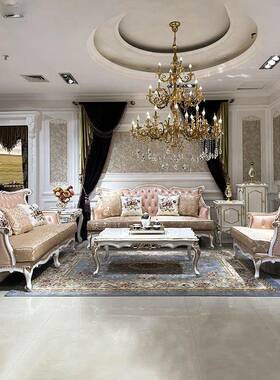 沙式沙发13组合欧式皮布发轻IHO2奢实木雕花新古典客厅绣法花沙发