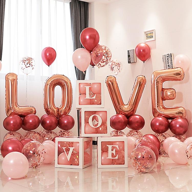 婚love字母铝膜气球装饰红婚房结场景布置礼婚庆网婚透明612盒子
