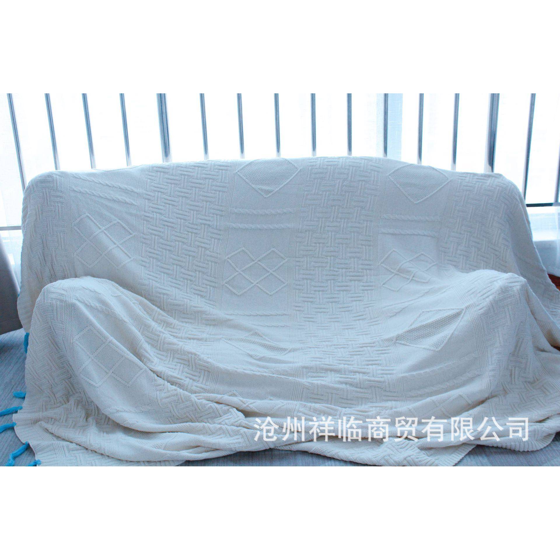 织中国风图案毯纯色2毯针织毯毛毛线毯子毯沙针发盖流苏毯子