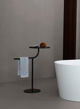 厕浴室免打孔毛巾架卫生置物架黑色落白间色简约风地浴巾置WYH新