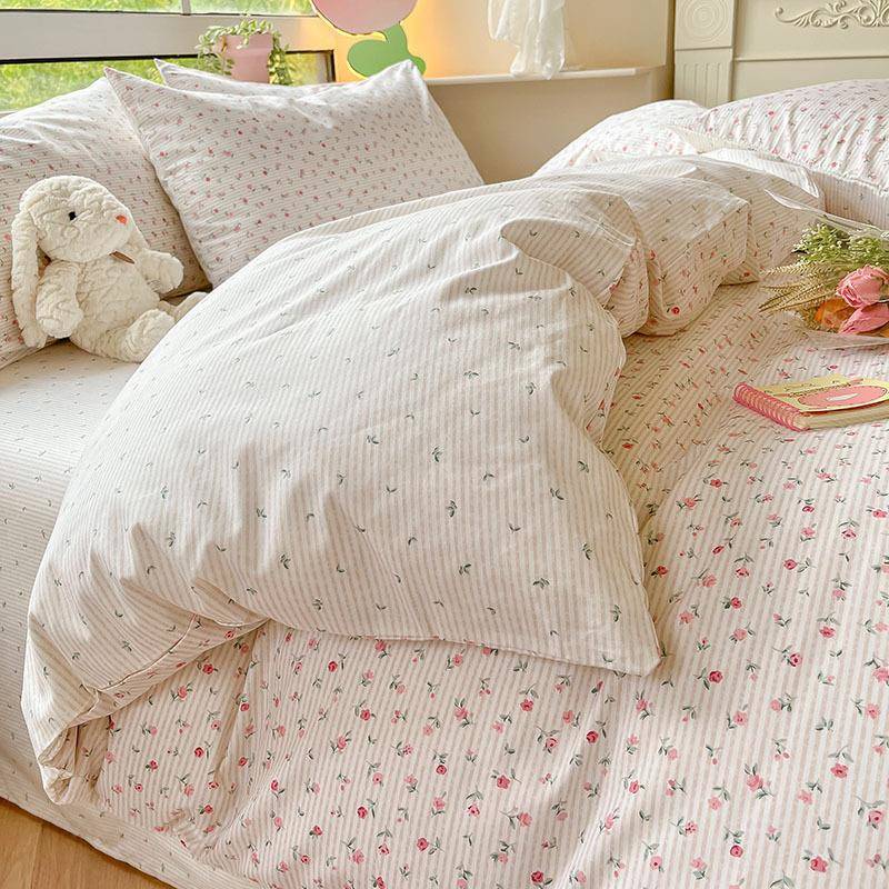 A类母婴级12新0支家用纯三棉上四件套碎床YNQ花学生宿舍全棉件套