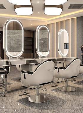 网美理发店台发红廊柜HPN子一体发店剪发镜子单双面镜烫染区镜台