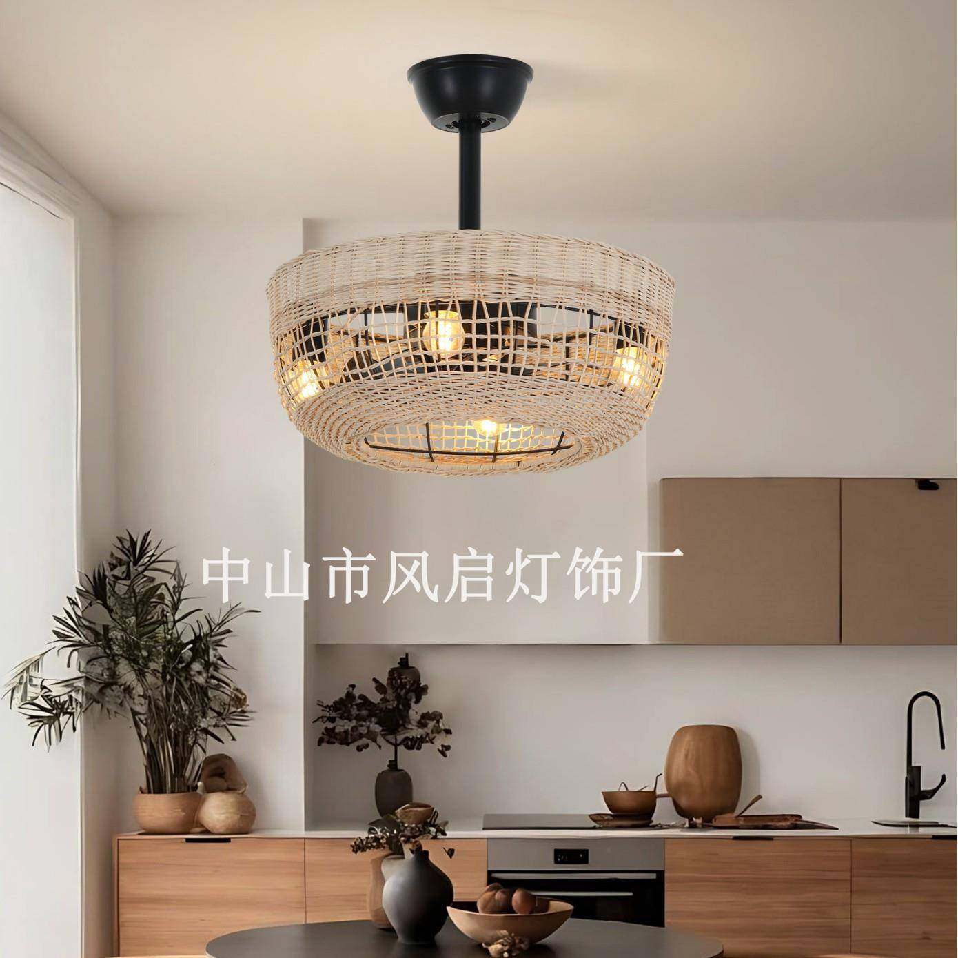 美式复古吊灯藤织条编供946货吊厅扇灯乡村农舍藤编卧室扇餐灯,家装灯饰光源,风扇灯,淘宝优惠券,粉丝福利购,淘宝优惠卷