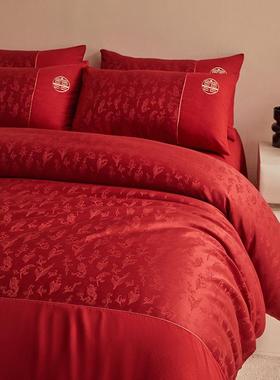 CSL中式结婚长绒棉四一件套提花红色床单被套庆陪嫁用床上品婚包