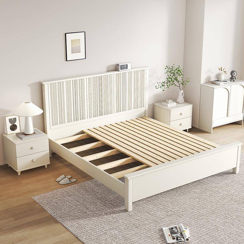 奶油风实木人婚简约1现代主卧大床.8m美式轻MRV奢高箱储物双床白