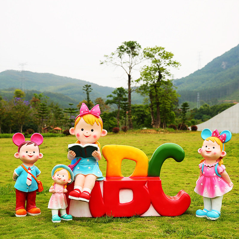 幼儿园卡通人物玻璃钢雕塑读书娃娃学校公园小区草坪户外装饰摆件