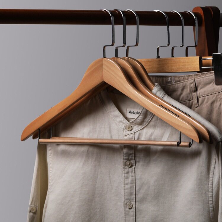 10只装实木衣架衣服架衣柜衣挂木头挂衣架简约防滑家用衣服撑子无