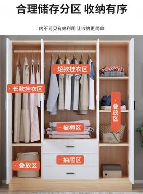 出租房实木衣简易装户型柜柜子三开门F97SHMM6家用卧室单组人挂衣