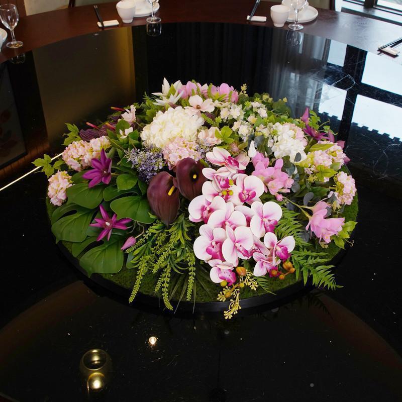 新中真酒店圆LSV桌转盘仿花中餐桌花摆式花高端餐厅包厢饭桌上间