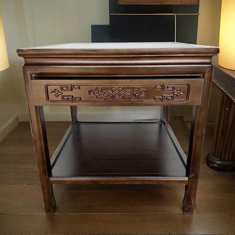 实木抽屉新款沙发边几角客厅正方形小茶几中式电522话桌办几室公