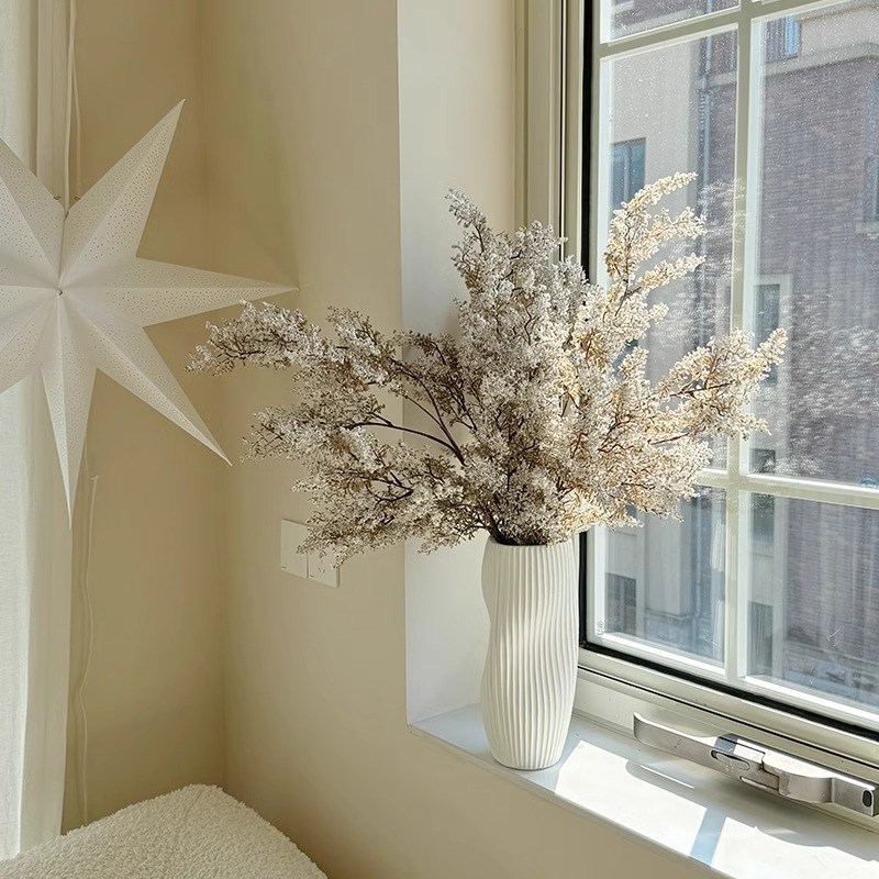 油画雾凇仿真绿植摆设假r花花束花艺装饰摆件高级感侘寂风桌面插