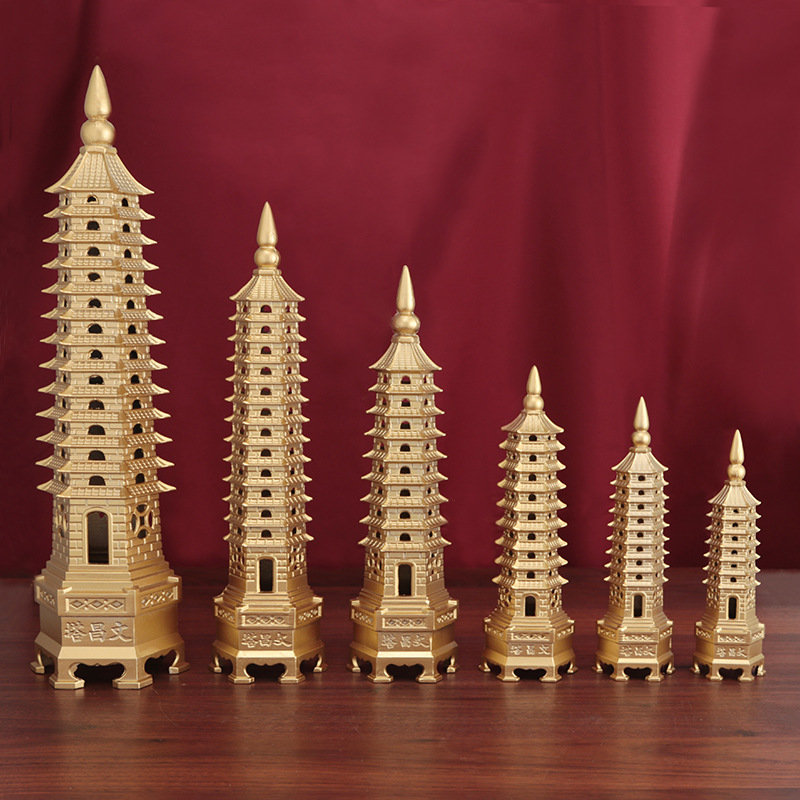 文昌塔 书桌办公装饰摆件七层9九层十三层纯黄铜工艺品铜摆件